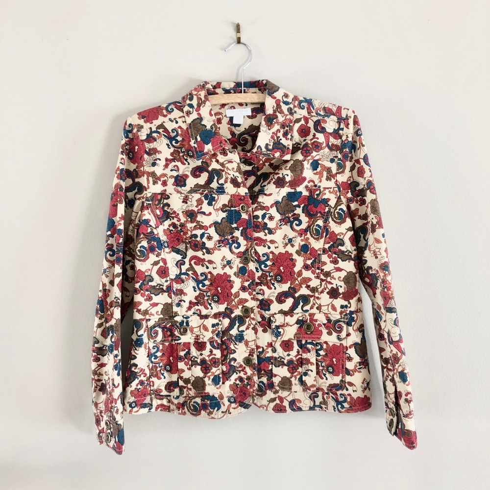 Charter Club Cotton Floral Button-up blazer petite
